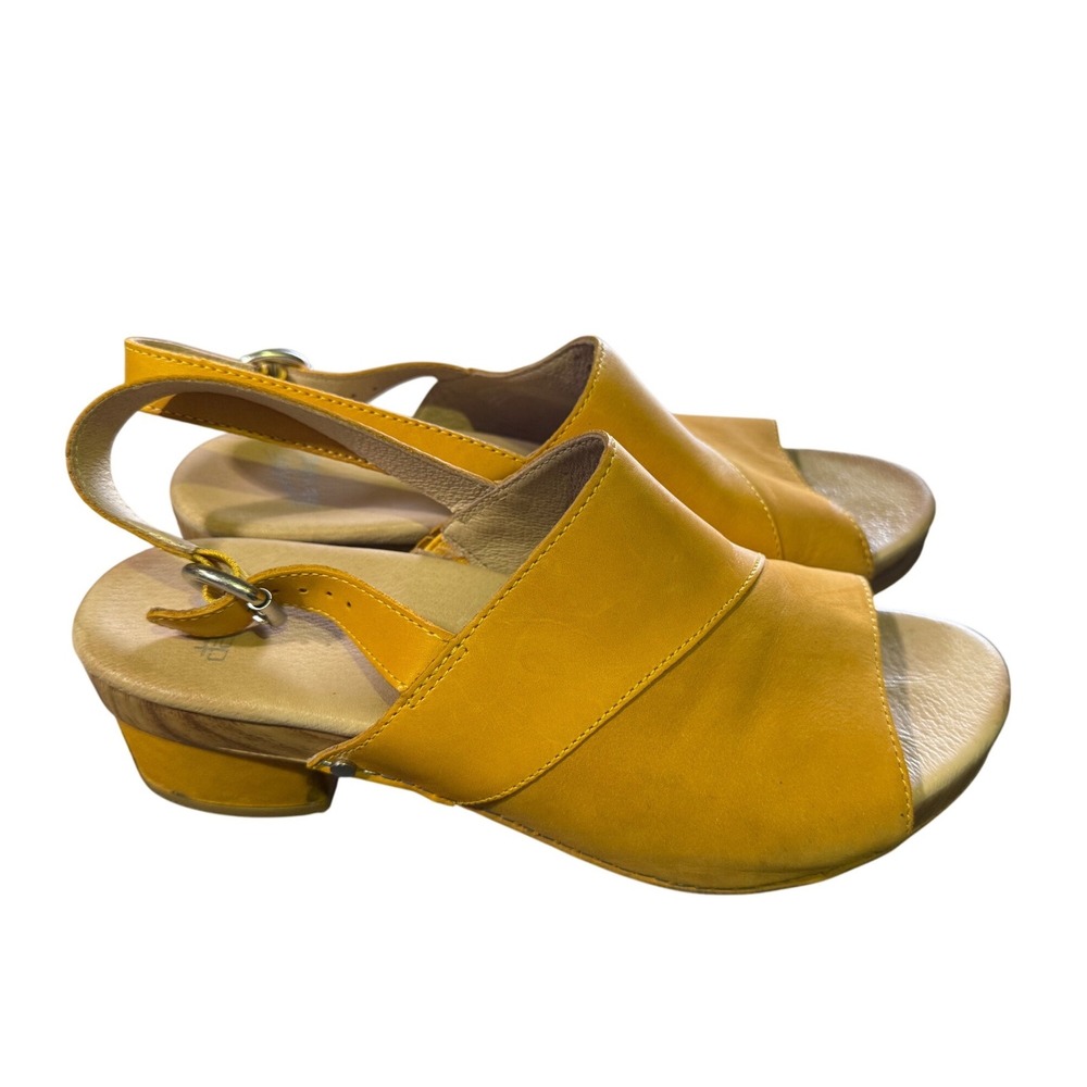 Dansko Mustard Yellow Leather Slingback Clog Sandals Wood Block Heel Women's 42